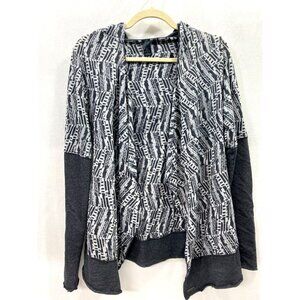 PrAna Women’s Wrap Graceful Open Front Hooded Cardigan Jacket Gray Print Medium